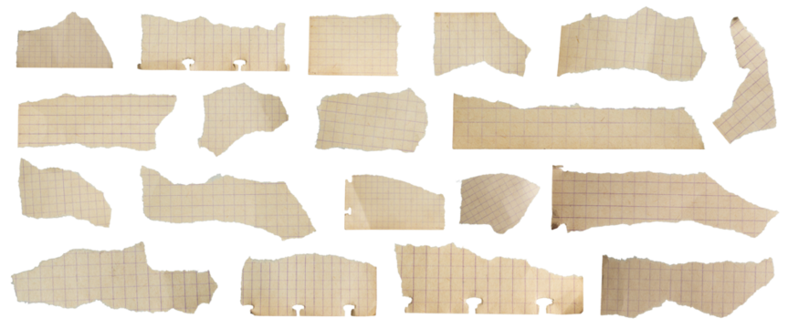 a piece of old squared paper on a white background