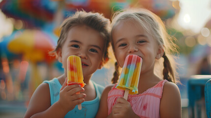 Toddlers eating ice cream bars at a fair