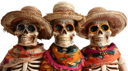 Skeleton Calacas for Day of the Dead Theme, Vibrant and Playful Mexican Cultural Symbols, Colorful and Traditional Celebration Figures, png file, isolated on white