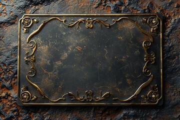 Elegant ornate playing card frame with vintage golden borders on textured dark background