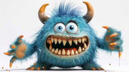 Naklejka premium Expressive and emotional Cute 3D cartoon monster. This character may be related to animation, children's media, or character design