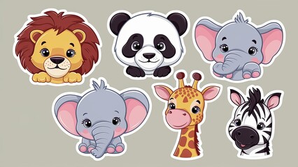 Obraz premium baby animals vector illustration sticker set Generative AI