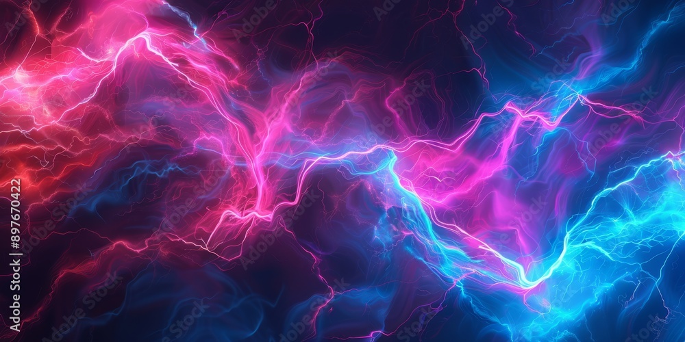 Poster vivid abstract design with neon energy in pink and blue, creating dynamic cyber technology atmospher