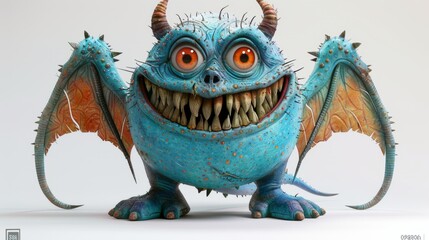 Expressive and emotional Cute 3D cartoon monster. This character may be related to animation, children's media, or character design