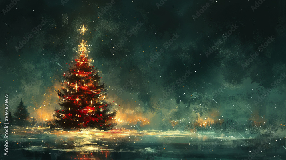 Fototapete create a drwaing of a christmas tree with presend, generative ai