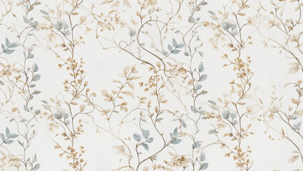 Fototapeten Seamless Abstract Watercolor Floral Pattern With Grey and Beige Leaves on White Background