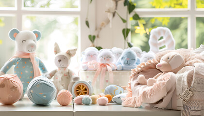 Baby accessories on table in nursery room