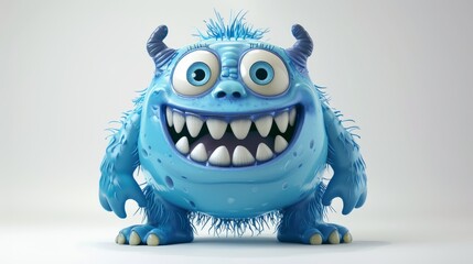 Expressive and emotional Cute 3D cartoon monster. This character may be related to animation, children's media, or character design
