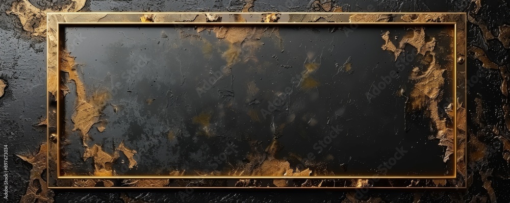 Poster Elegant rectangular blank card with a golden frame on a dark background