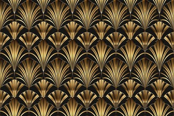 Elegant Art Deco pattern with gold and black motifs, embodying 1920s luxury and sophistication