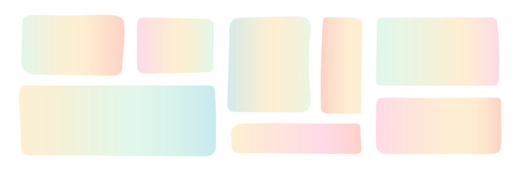 Pastel colors gradient rectangle square text box set. Hand drawn geometric frame. Empty highlight speech bubble. Cute kids simple textbox template collection. Abstract shapes isolated on white