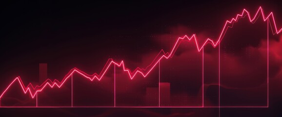 Naklejka premium Neon crimson graph against a black background, highlighting successful business growth.