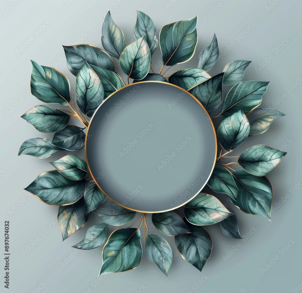 Poster elegant round floral frame with empty center for text on a green background