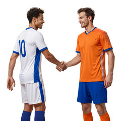 Two different football player doing a handshake showing sportsmanship