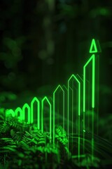 Neon forest green graph glowing on a dark backdrop, highlighting successful business growth.