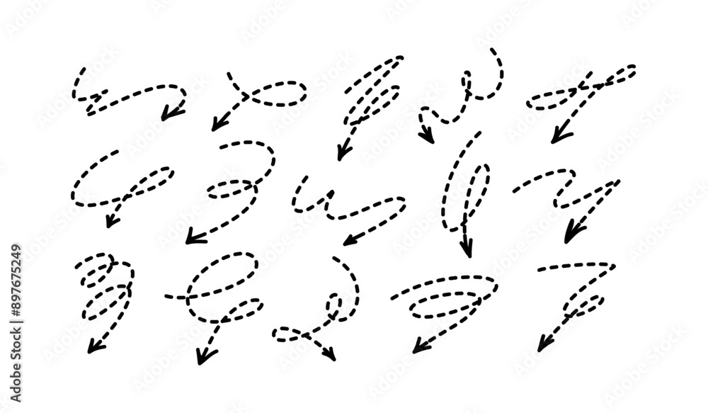 Aufkleber set of vector dashed arrows. comic doodle elements isolated on a white background