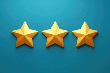 Obraz premium Three stars on a minimalist background, rating, assessment