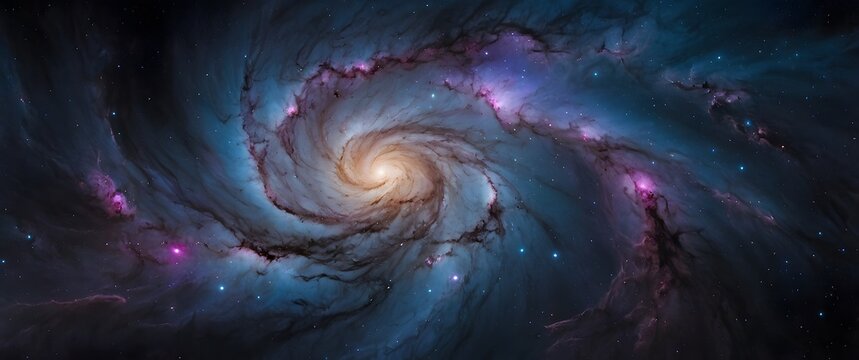 A stunning, vibrant galaxy background featuring swirling clouds of iridescent blue and purple gas, illuminated by a multitude of twinkling stars that gradate in size and intensity, set against a deep,