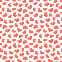 Valentines day seamless pattern with randomly located cute hearts. Simple vector illustration. Romantic background for Valentines day cards, wrapping paper, packaging, kids textile, baby fabric.