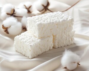 Marshmallow Bar. Crispy Rice Treat Square Bar with Sticky Marshmallow Food Dessert