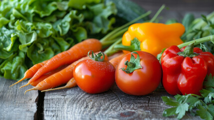 Fresh Organic Vegetables on Rustic Wooden Table