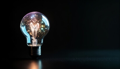 Holographic light bulb with bokeh of a dark background