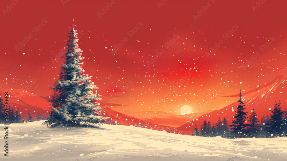 Fototapete create a drwaing of a christmas tree with presend, generative ai