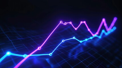 Neon indigo graph glowing on a black background, representing modern business growth.