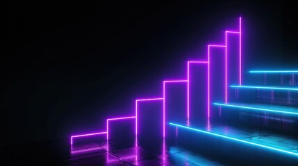 Neon lavender blue graph glowing on a black background, representing modern business success.