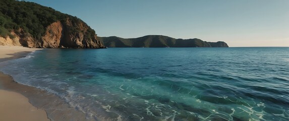 Fototapeta premium A Calm Beach Scene With Clear Water