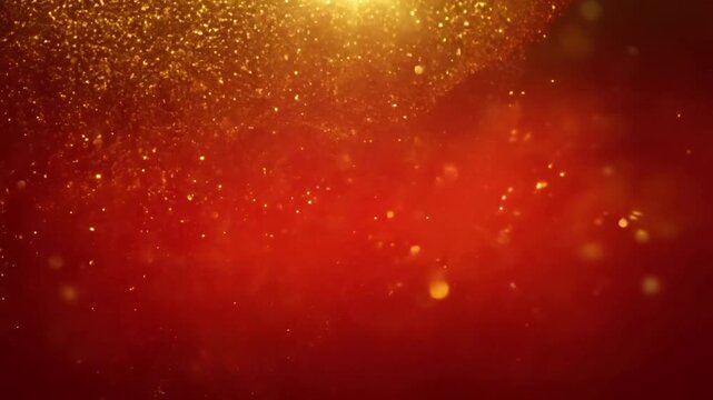 gold particles abstract background with shining golden Floating Dust Particles Flare Bokeh star on red Background. Futuristic glittering in space. Christmas red background. Festive,celebrate 4k video 