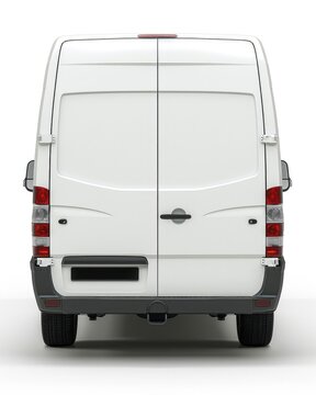 Back Of Van. White Commercial Vehicle Isolated for Business Branding