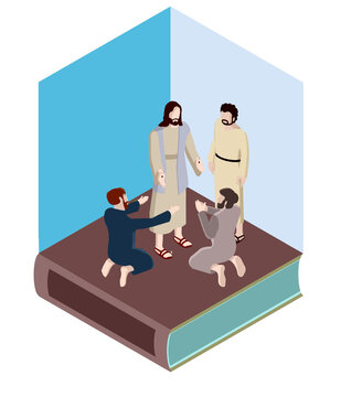 recommend clip art: Jesus Christ life isometric illustration End Times Tribulation Antichrist Revelation Prophecy Resurrection