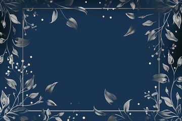 Elegant dark navy blue background with botanical leaf border, perfect for invitations and greeting cards