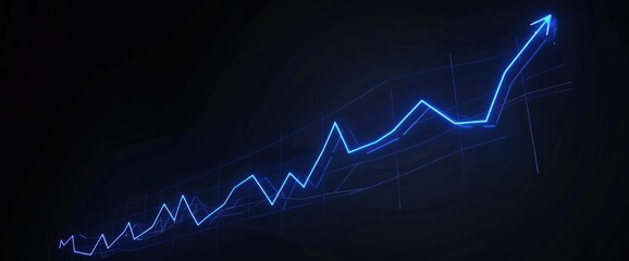 Neon navy blue graph against a black background, highlighting vibrant business growth.