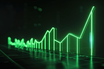 Neon neon green graph glowing on a black background, highlighting significant business growth.