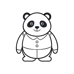 Cute Panda Character: Black and White Line Art