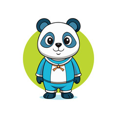 Adorable Cartoon Panda Character in Blue Outfit