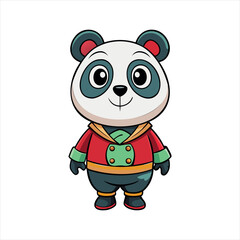 Cute Cartoon Panda in a Red Outfit