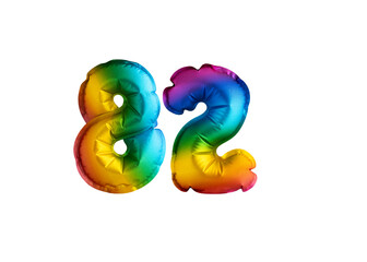 Multicolored balloon for number 82 celebration. Happy birthday on white background