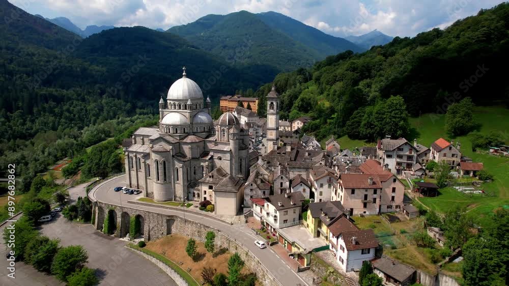 Wall mural sanctuary of madonna del sangue, sanctuary of re - scenic village in piedmont, italy . famous places