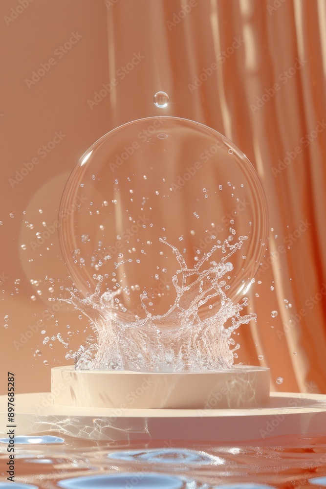 Poster abstract water splash with floating circle in modern minimalistic setting