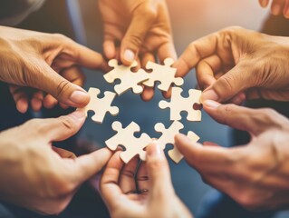 Business people connecting puzzle pieces, teamwork concept