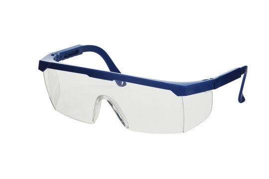Pair of blue safety glasses with clipping path