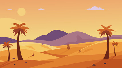  Desert background with date trees, vector art illustration