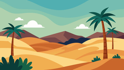  Desert background with date trees, vector art illustration