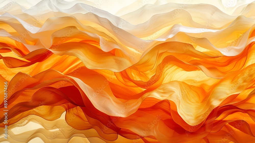 Poster a mesmerizing abstract design featuring light and orange flowing fabric with smooth curves and layer