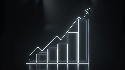 Fototapeta premium Neon silver graph glowing on a black backdrop, symbolizing impressive business growth.