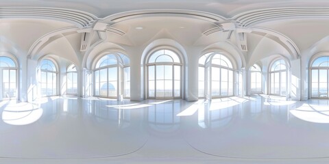 Obraz premium HDR Interior. 360 Degree Panoramic View of Empty Room for Office or Store with Huge Windows