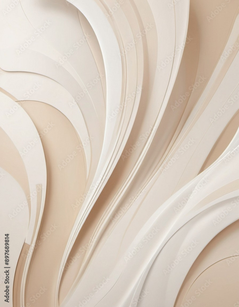 Poster abstract pastel background with a swirling, wavy design in shades of beige and white. background is 